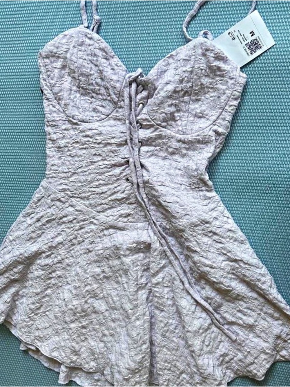 Zara Lavender Lace-Up Textured Mini Dress